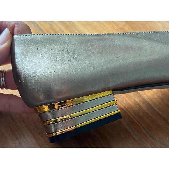 vtg 80 Annie gold slip on loafer block heel pump shoes xoxo metallic retro 7M - Picture 8 of 9